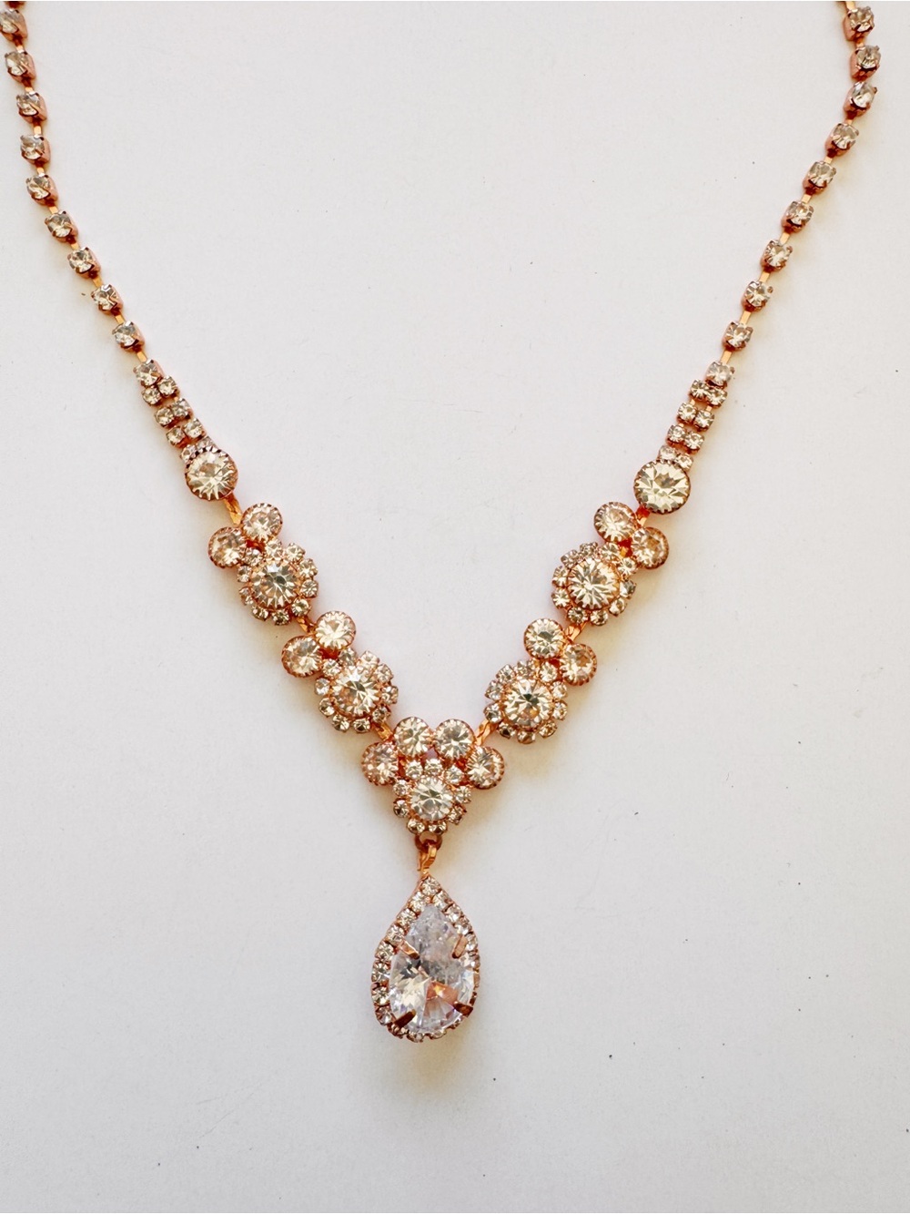 Rose Gold Crystal Teardrop Pendant Necklace - Women Jewelry